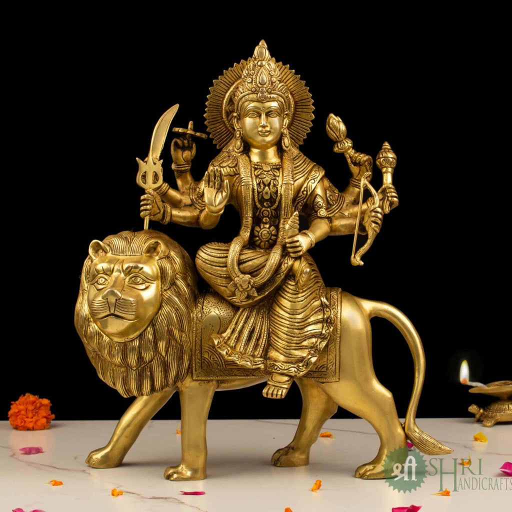 16.5 Inch Brass Durga Maa on Lion