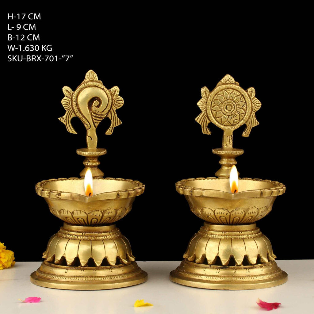 Brass Shanku Chakra Deepak for Pooja & Home Décor