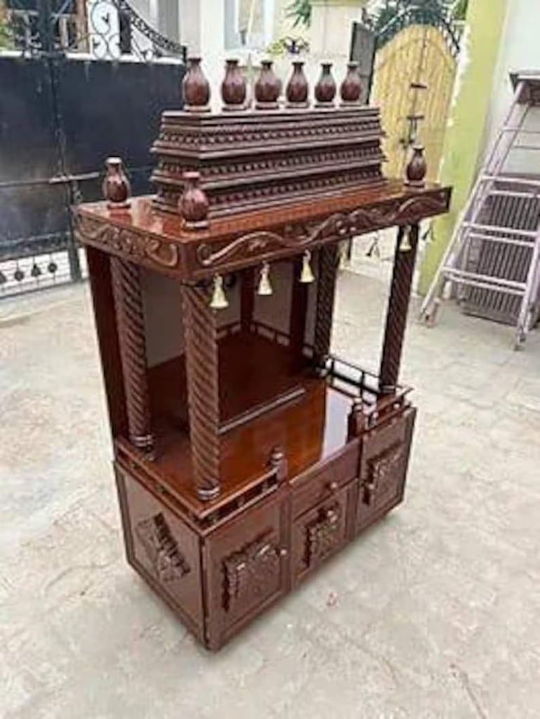 Wooden temple brass bells style Handmade Customizable Home Wooden Temple solid teakwood hand carved unique Large Wooden Mandir All Handcraft