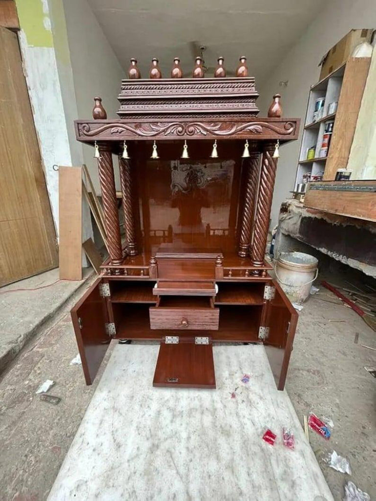 Wooden temple brass bells style Handmade Customizable Home Wooden Temple solid teakwood hand carved unique Large Wooden Mandir All Handcraft