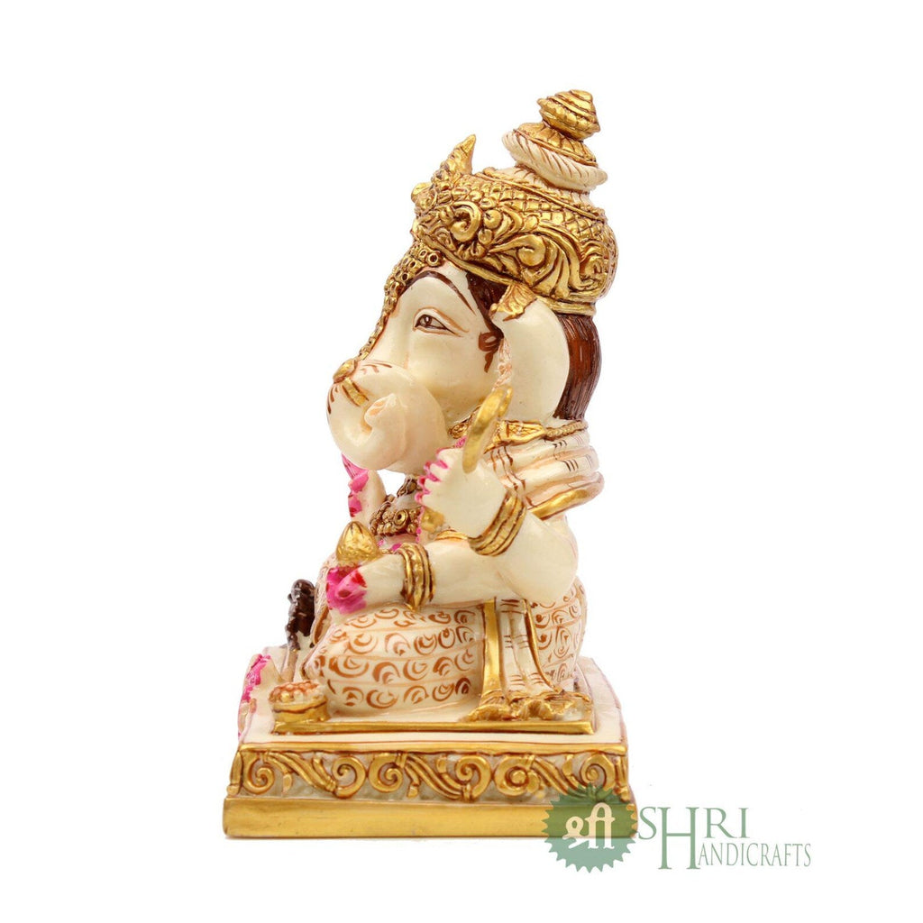 6″ Lord Ganesha (4 Hands) on Parvati Fine Painting Idol