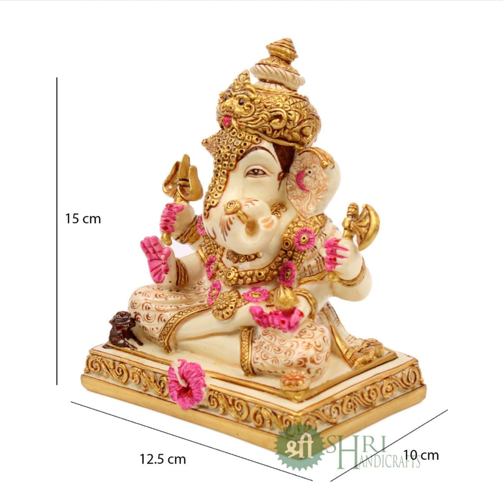6″ Lord Ganesha (4 Hands) on Parvati Fine Painting Idol