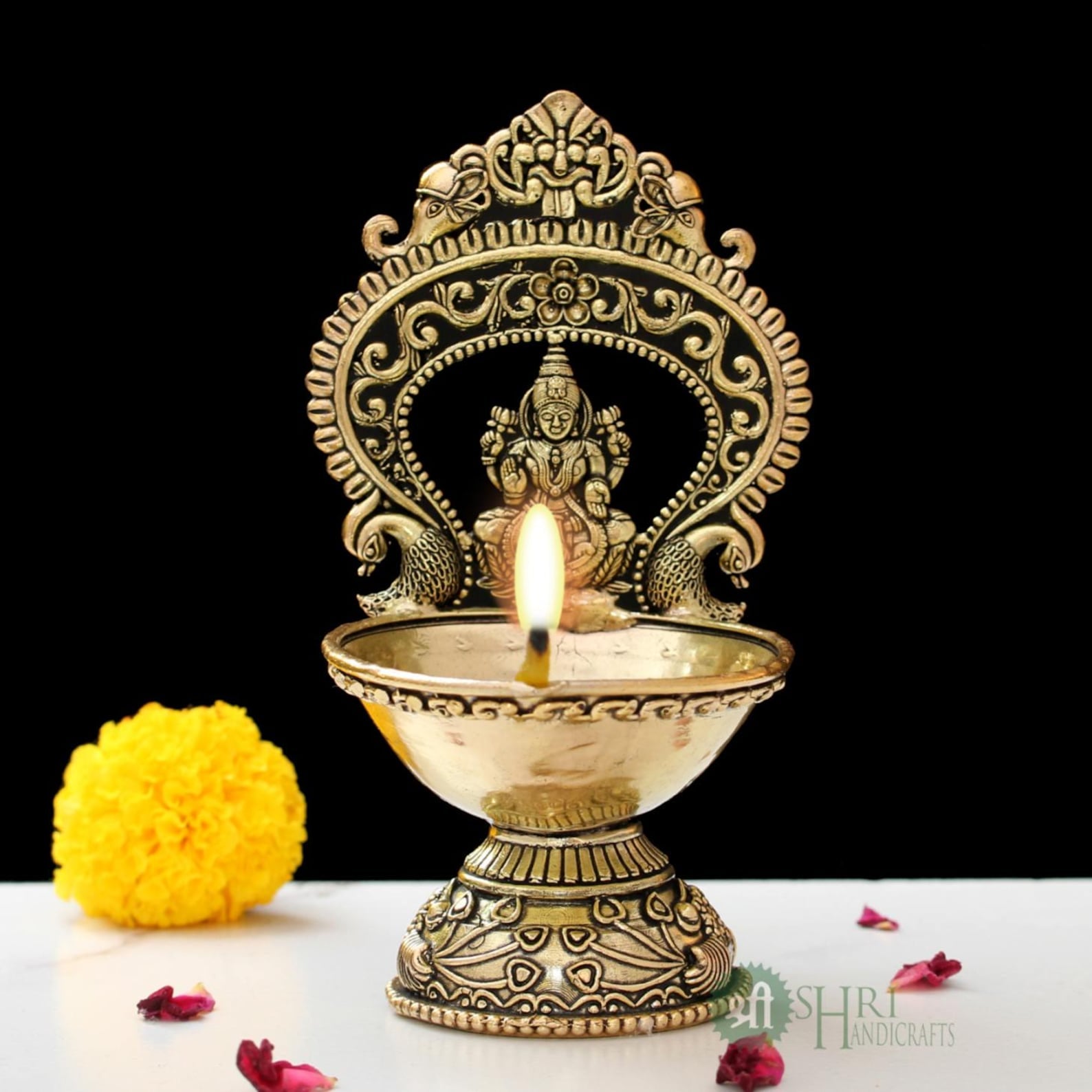 5.5-Inch Brass Laxmi Deepak – Traditional Diya Lamp for Pooja & Home Decor