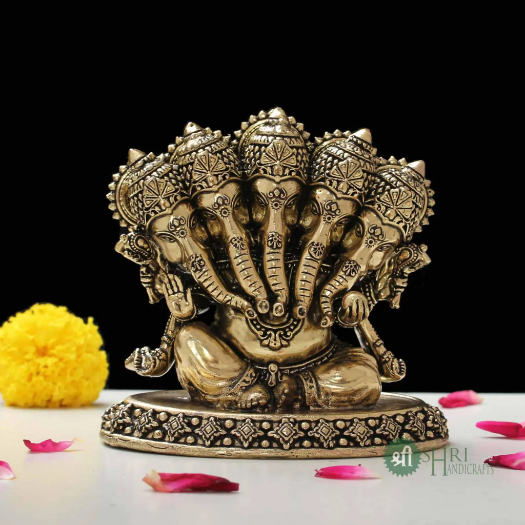 4 Inch Brass Panchmukhi Ganesha Idol