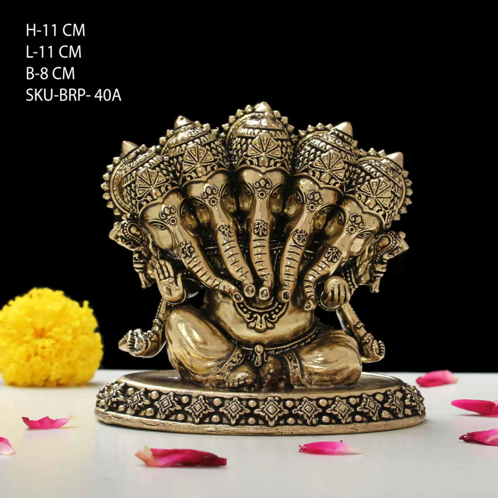 4 Inch Brass Panchmukhi Ganesha Idol