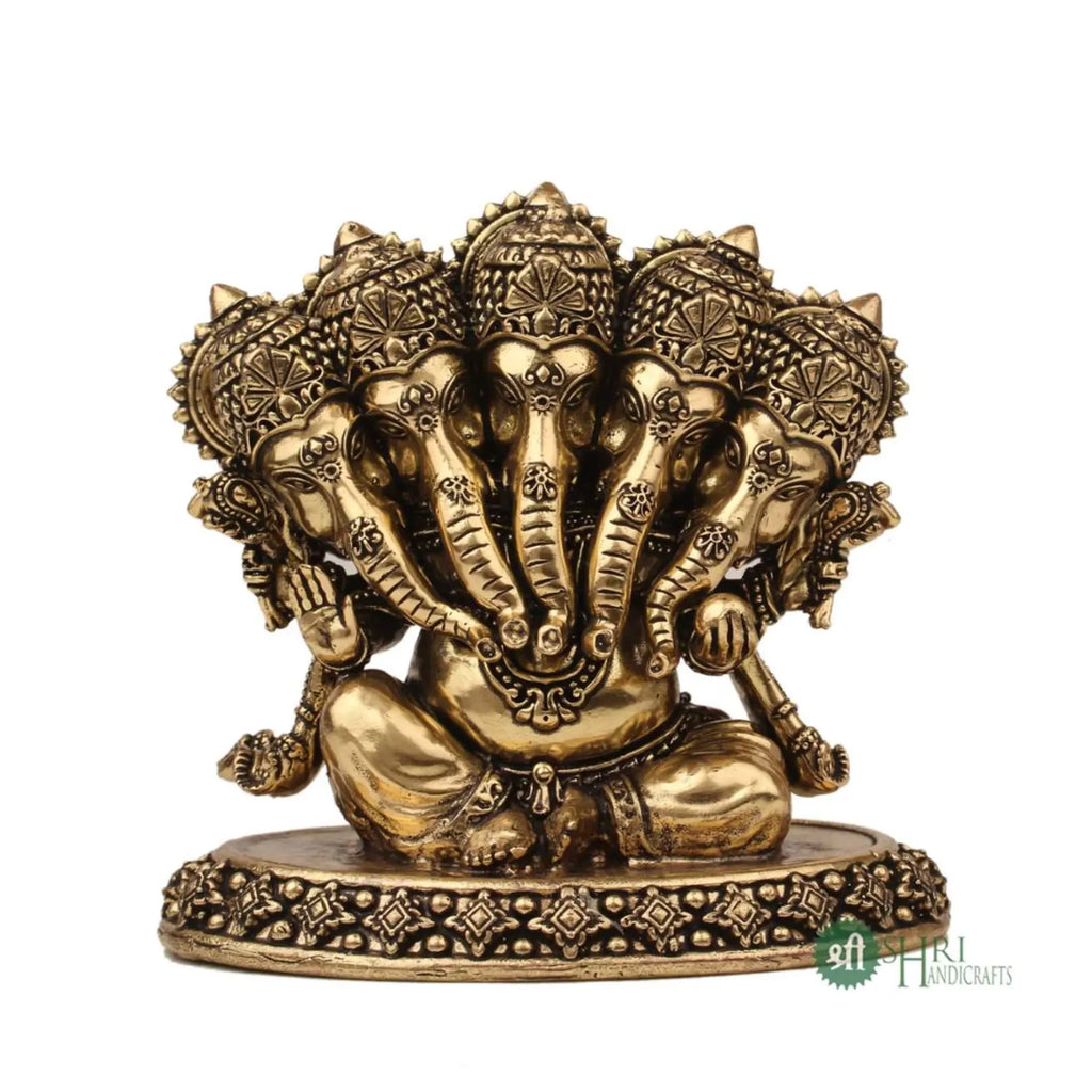 4 Inch Brass Panchmukhi Ganesha Idol