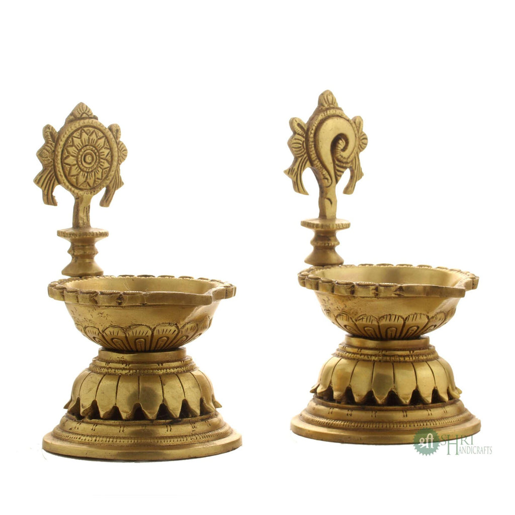 Brass Shanku Chakra Deepak for Pooja & Home Décor