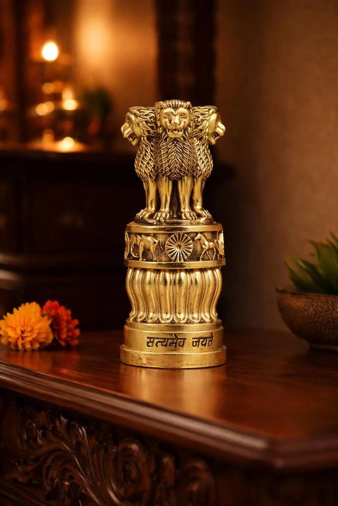 4 Inch National Emblem of India in Solid Brass