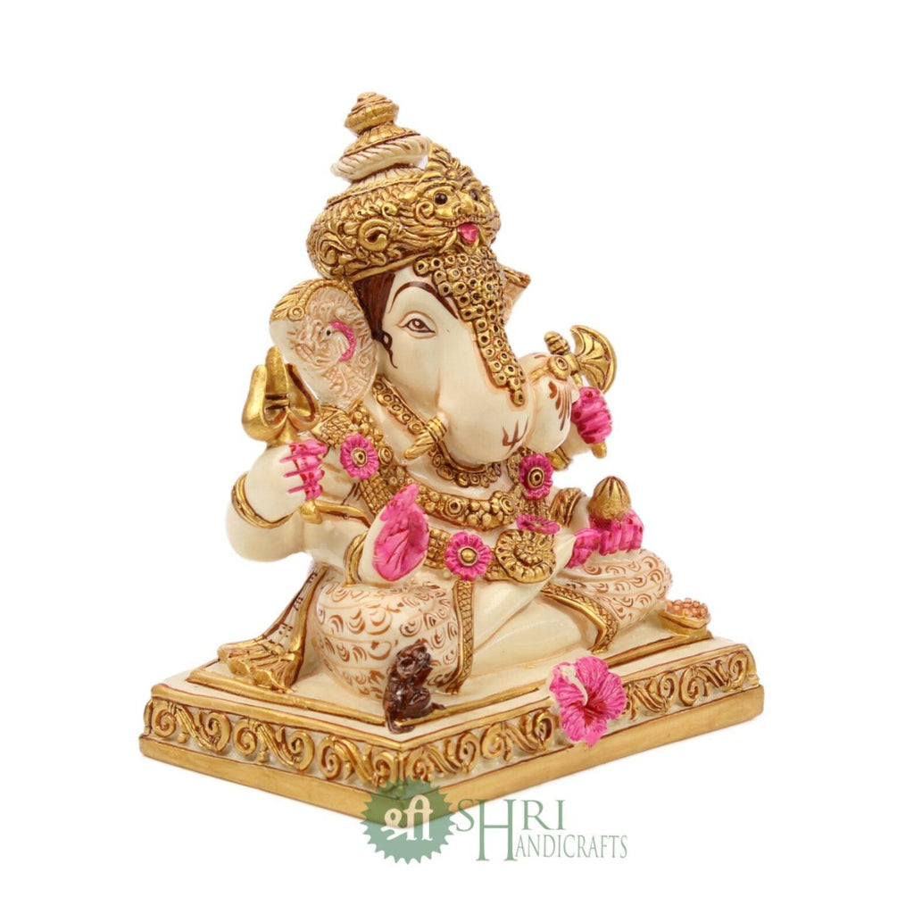 6″ Lord Ganesha (4 Hands) on Parvati Fine Painting Idol