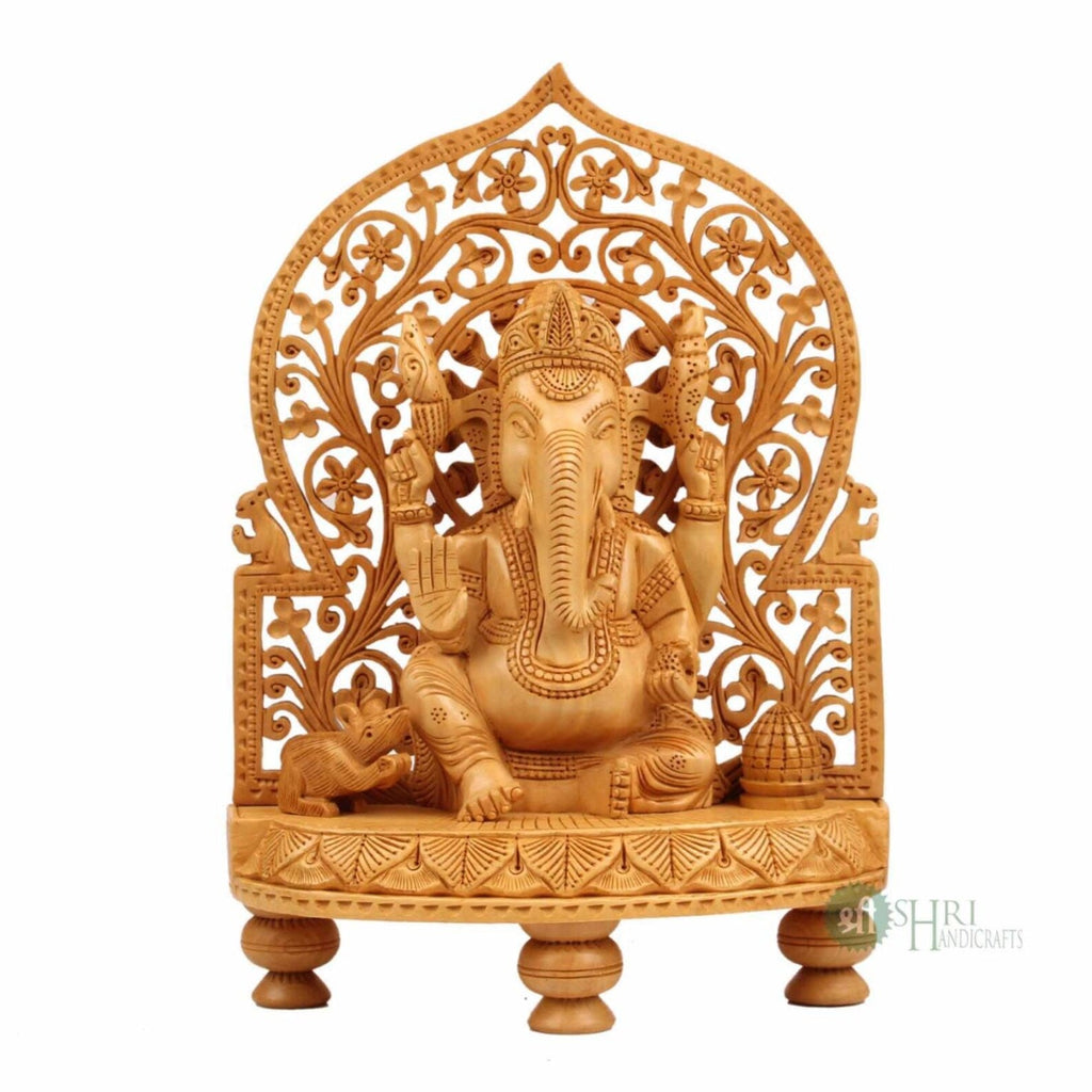 10 Inch Wooden Ganesha Sitting on Base