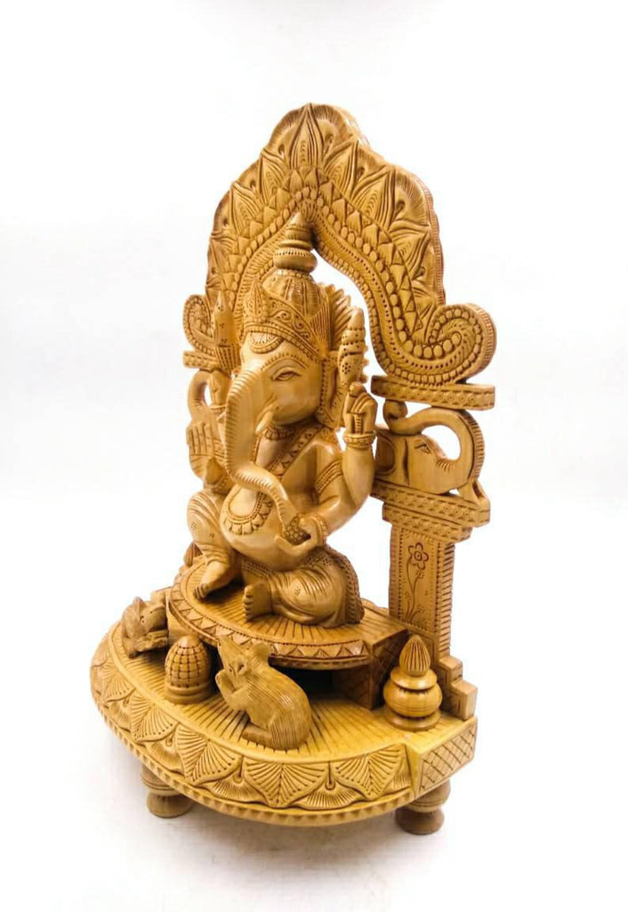 12 Inch Wooden Ganesha Sitting on Base