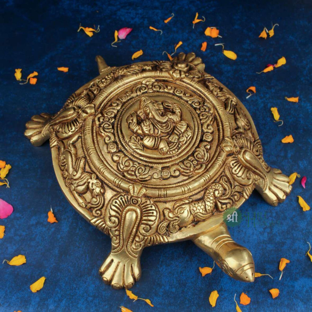 Brass Tortoise Ganesha Idol