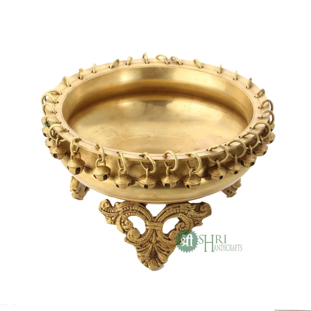 Handcrafted Decorative Brass Urli Bowl with Hanging Bells
