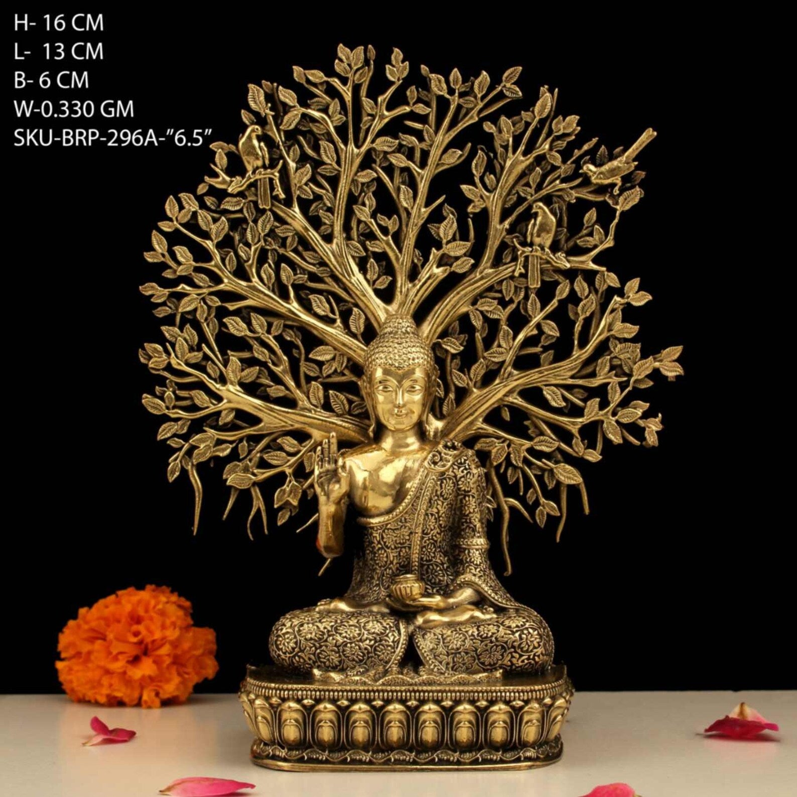 Brass Tree Buddha Idol – 6.5 Inch Handcrafted Meditation Statue