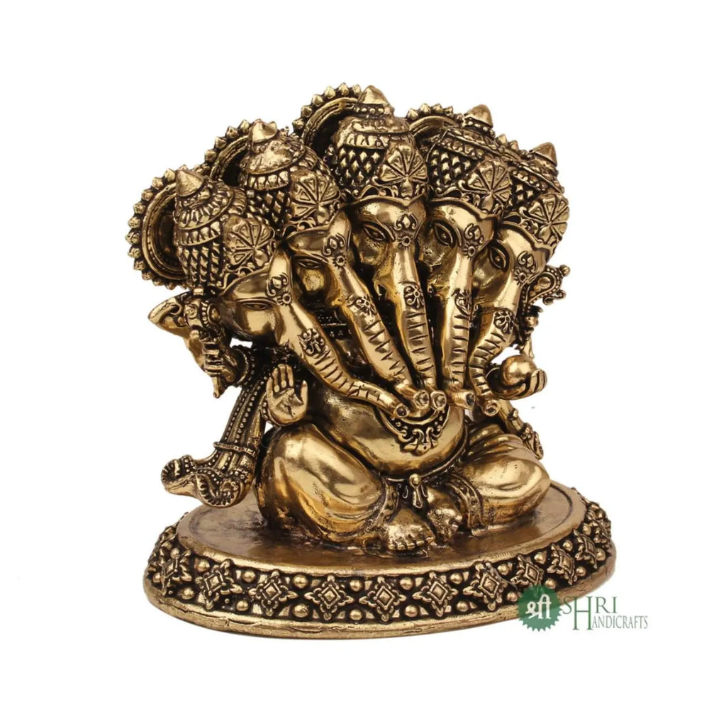 4 Inch Brass Panchmukhi Ganesha Idol