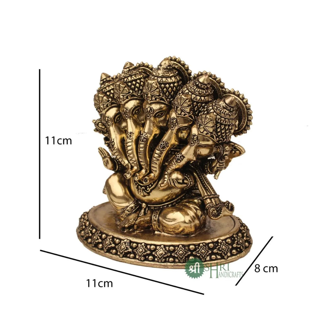 4 Inch Brass Panchmukhi Ganesha Idol