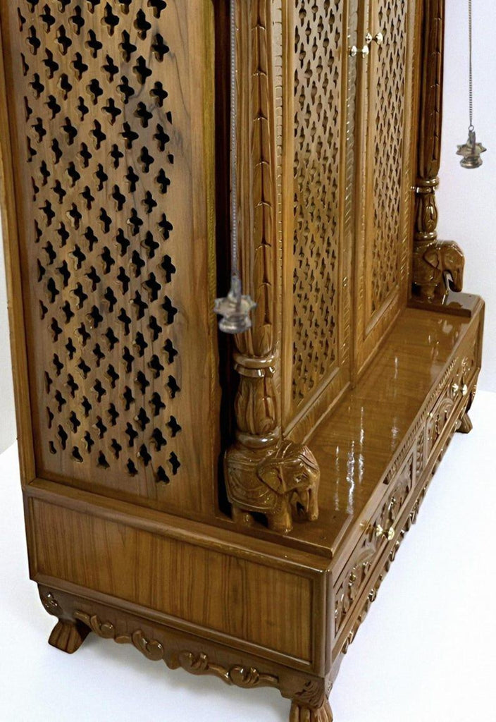 Wooden temple peacock design soli teakwood hand carved traditional Handmade Teakwood Mandir: Customizable Home Temple with Hand Carvings