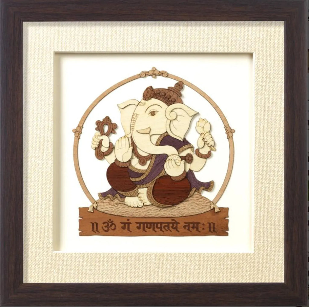 Ekdant Ganpati Wooden Art Frame – 10 x 10 Inches