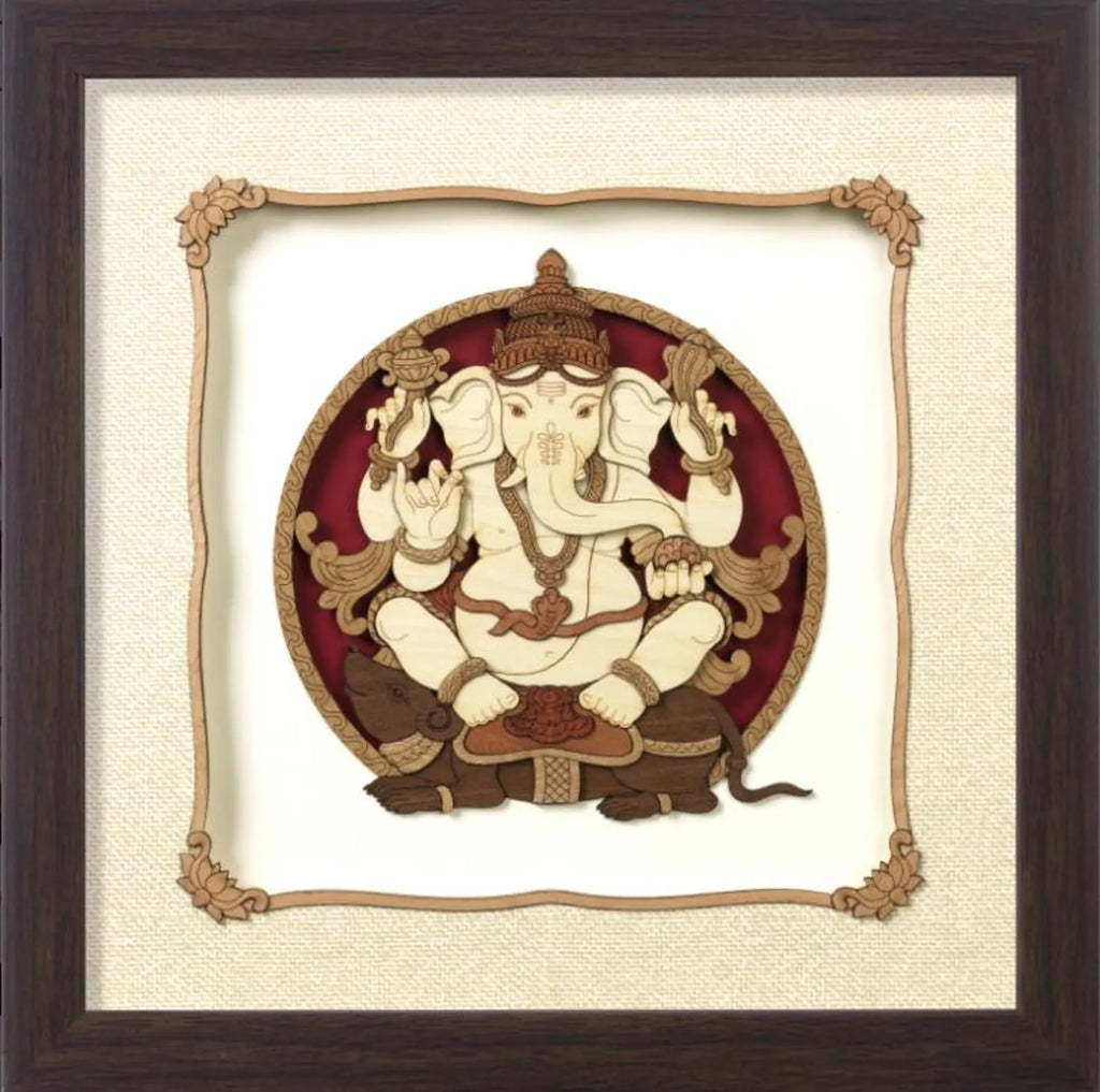 Mushak Ganesh Wood Art Frame – 10 x 10 Inches