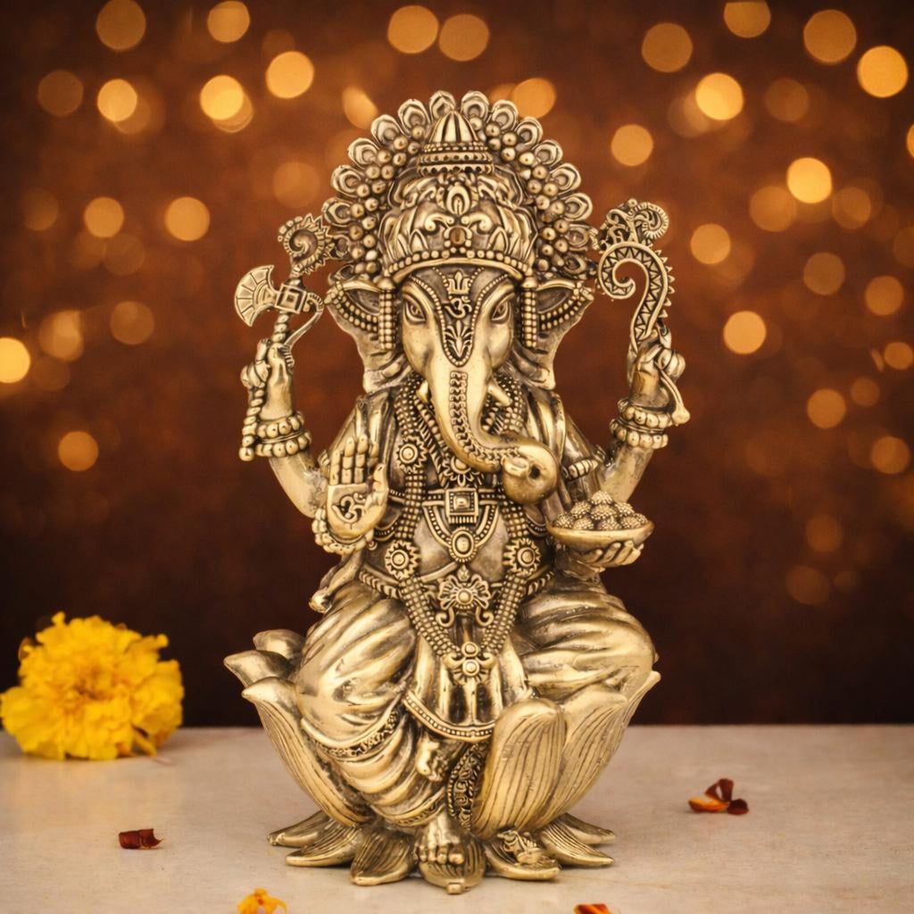 7.5 Inch Brass Ganesha Idol (1.14 kg)