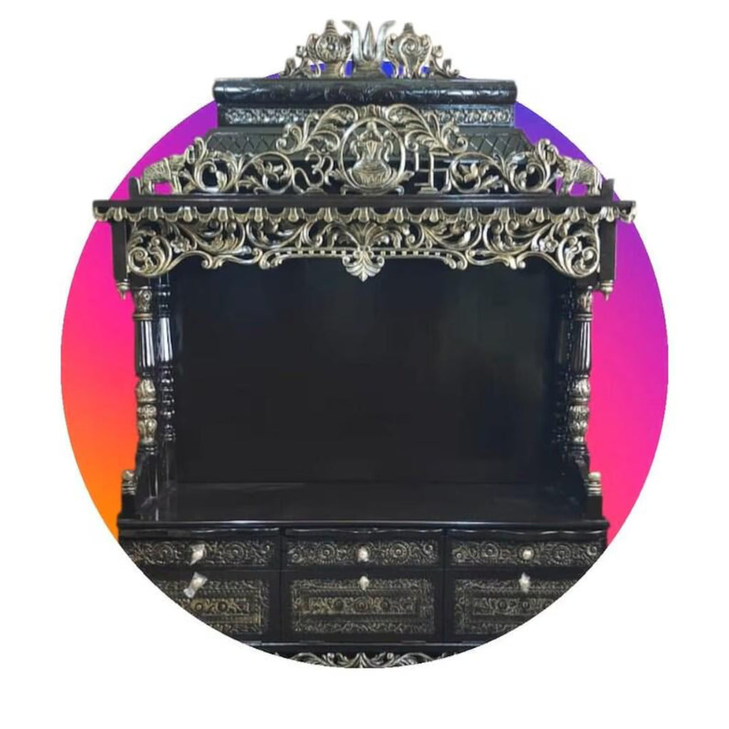 Home temple South Indian design solid teakwood Handmade traditional unique design Teakwood Home Temple: Customizable Carved Wooden Mandir