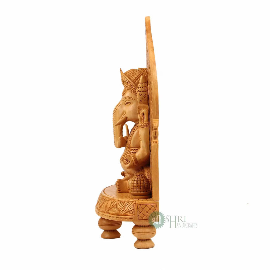 10 Inch Wooden Ganesha Sitting on Base
