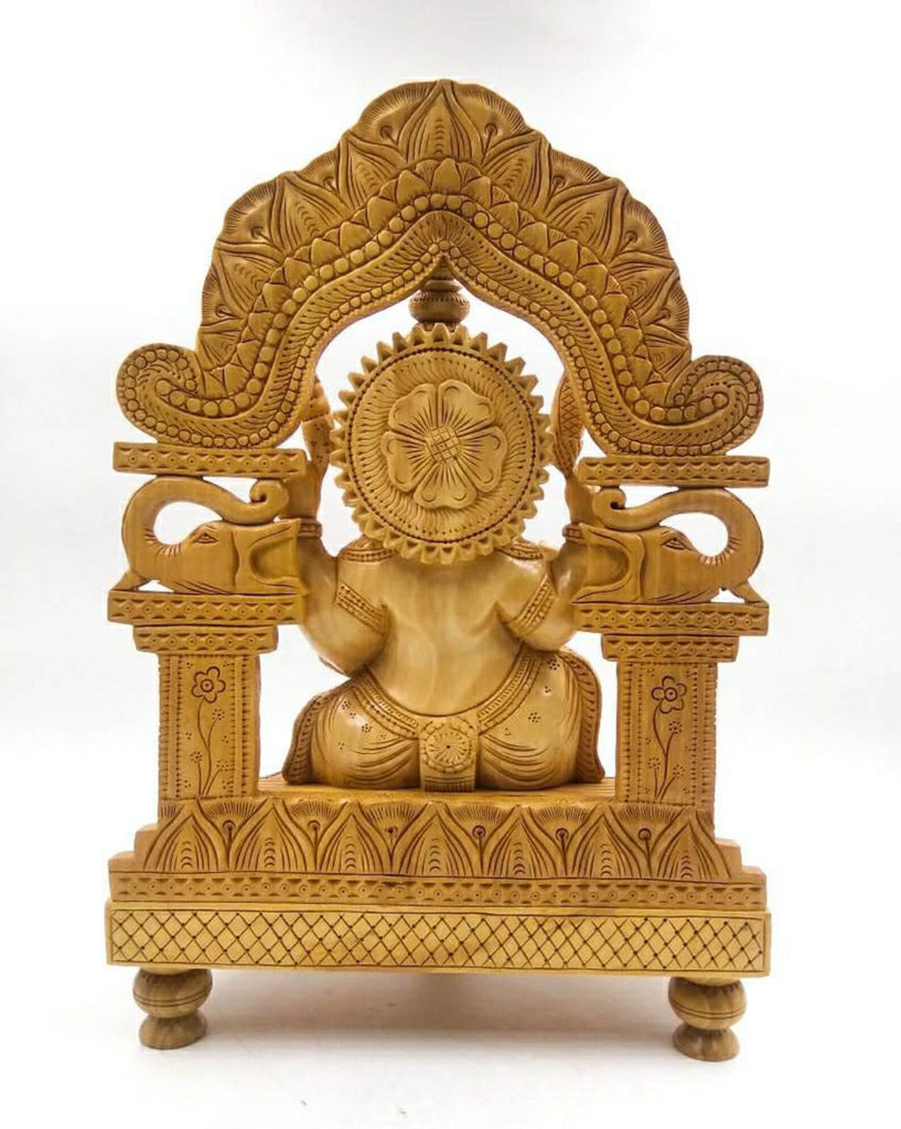 12 Inch Wooden Ganesha Sitting on Base