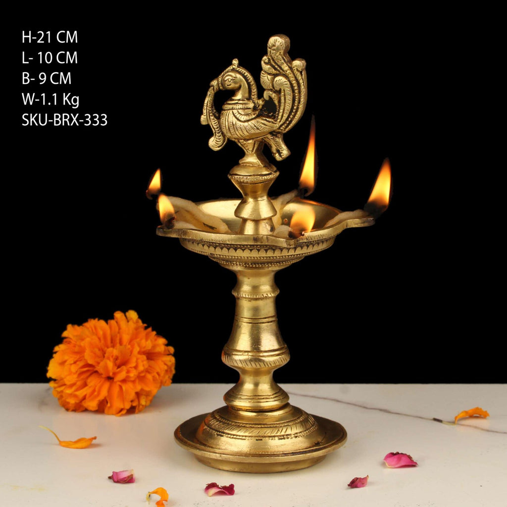Handcrafted Brass Peacock Diya with Multi-Wick Design