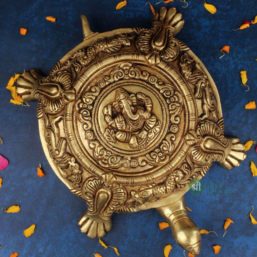 Brass Tortoise Ganesha Idol