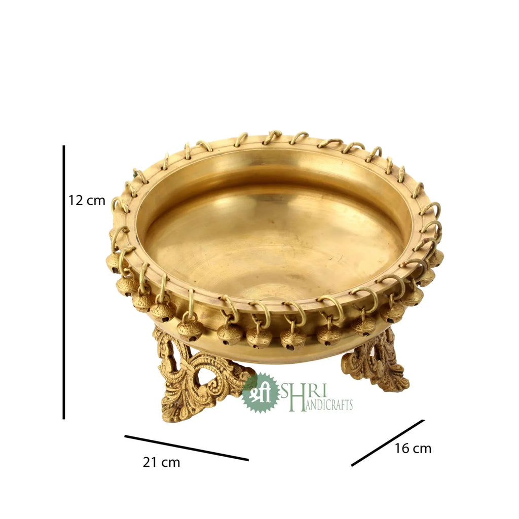 Handcrafted Decorative Brass Urli Bowl with Hanging Bells