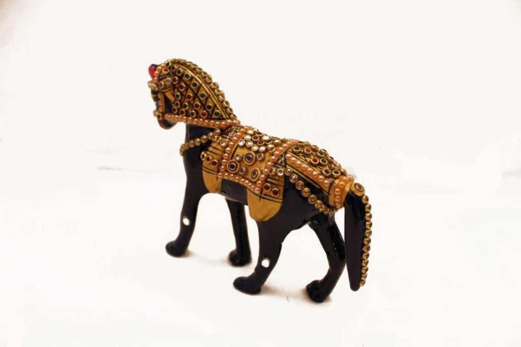 4 Inch Blue Metal Horse in Jewellery Stone