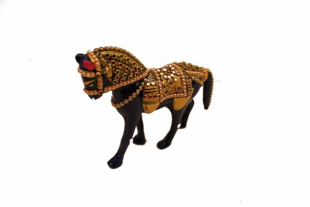 4 Inch Blue Metal Horse in Jewellery Stone