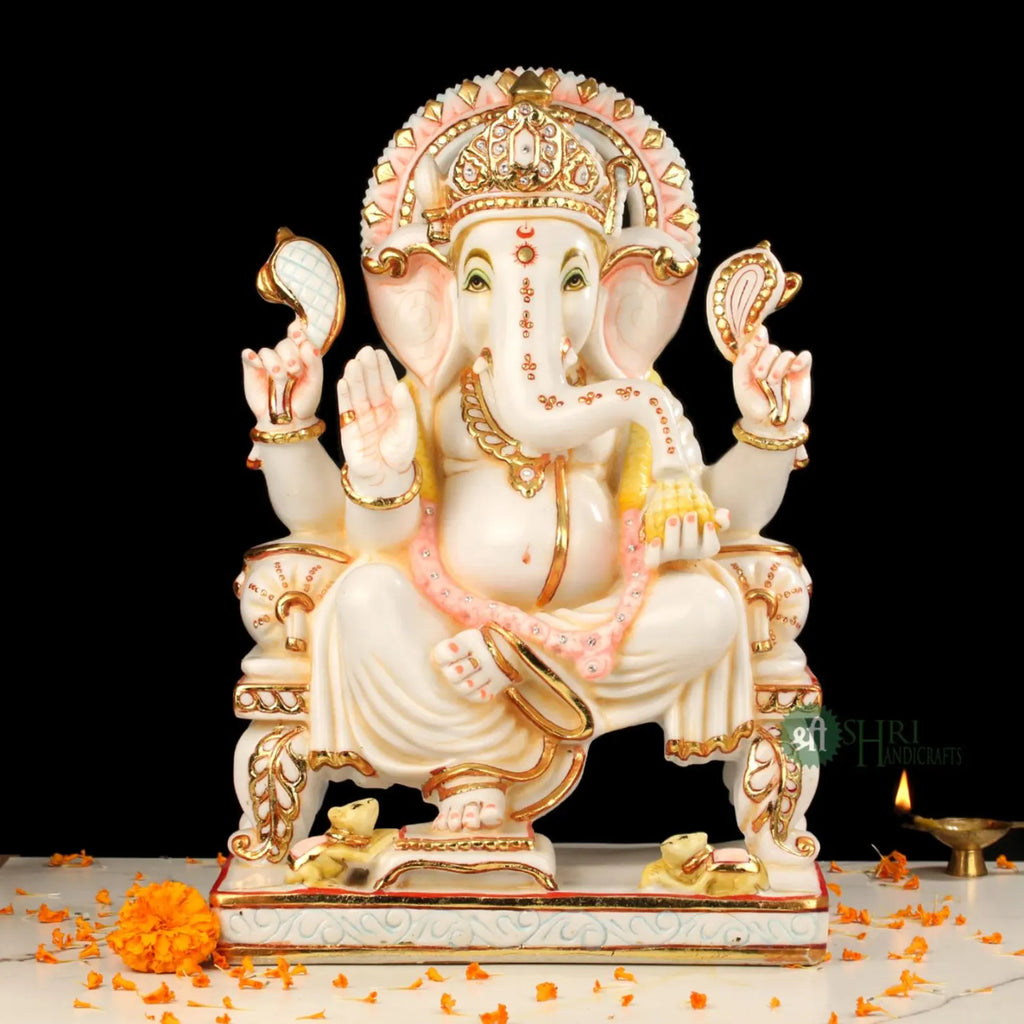 18 Inch Ganesh Chowki Idol in Marble Dust