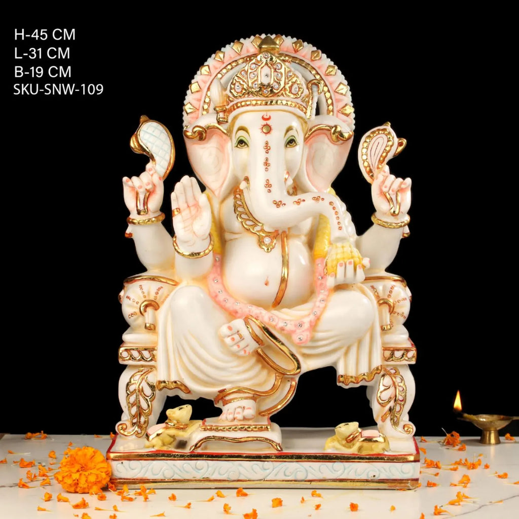 18 Inch Ganesh Chowki Idol in Marble Dust