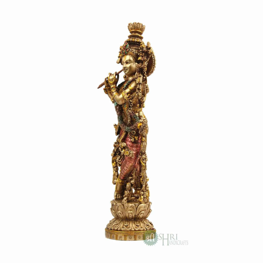 15-Inch Standing Krishna Resin Statue in Copper Finish