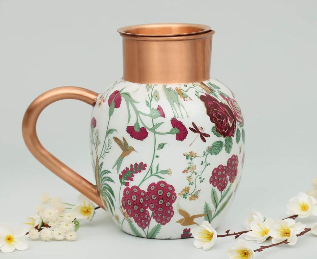 Grey Floral Galore Pure Copper Jug Set