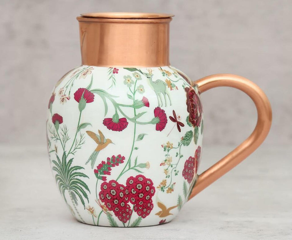 Grey Floral Galore Pure Copper Jug Set