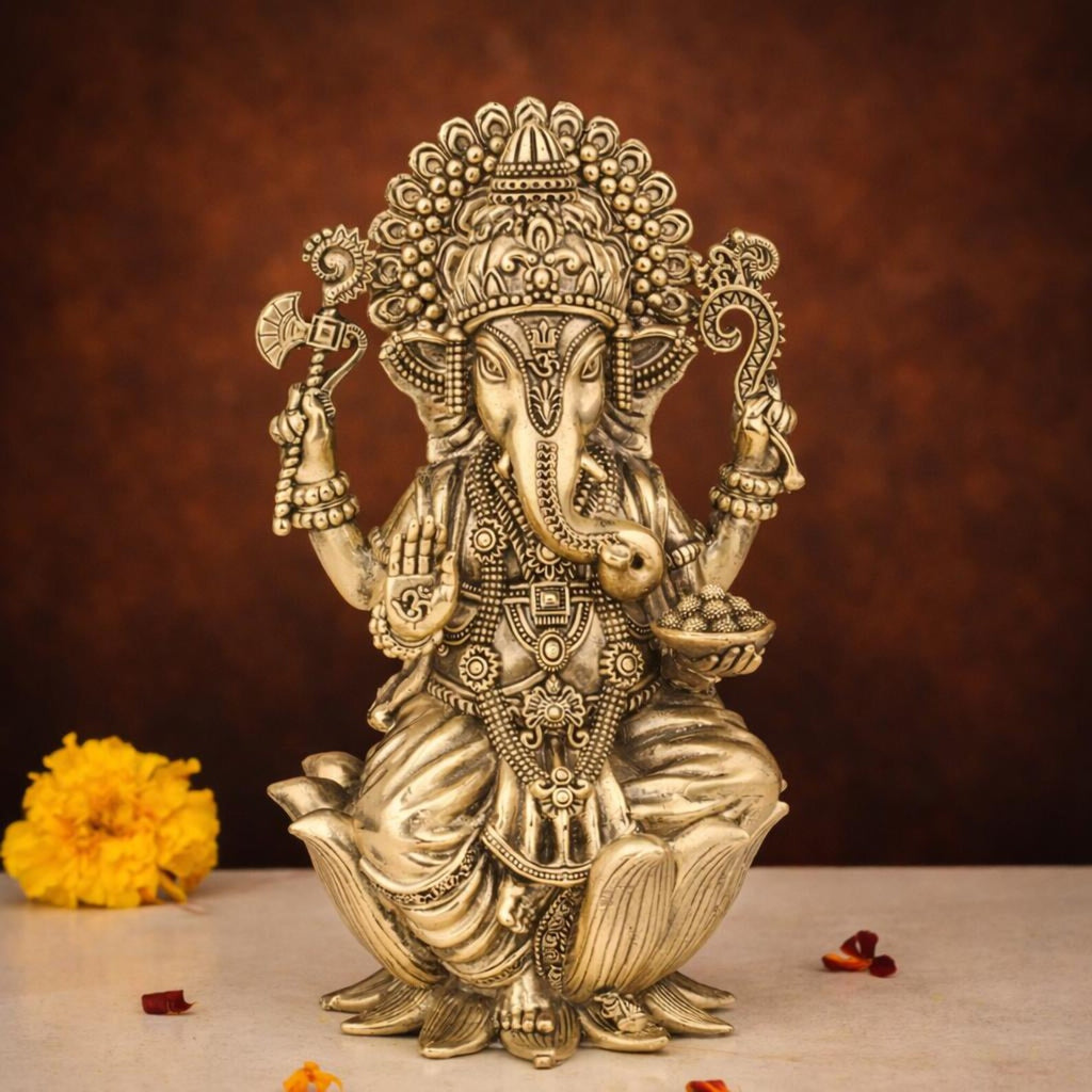 7.5 Inch Brass Ganesha Idol (1.14 kg)