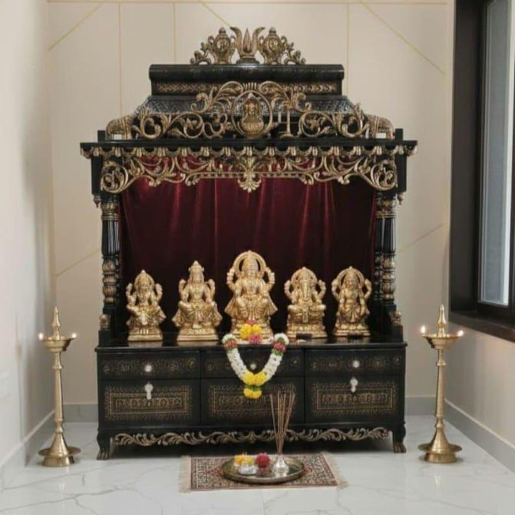 Home temple South Indian design solid teakwood Handmade traditional unique design Teakwood Home Temple: Customizable Carved Wooden Mandir