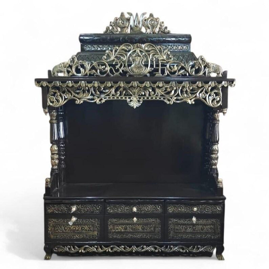 Home temple South Indian design solid teakwood Handmade traditional unique design Teakwood Home Temple: Customizable Carved Wooden Mandir