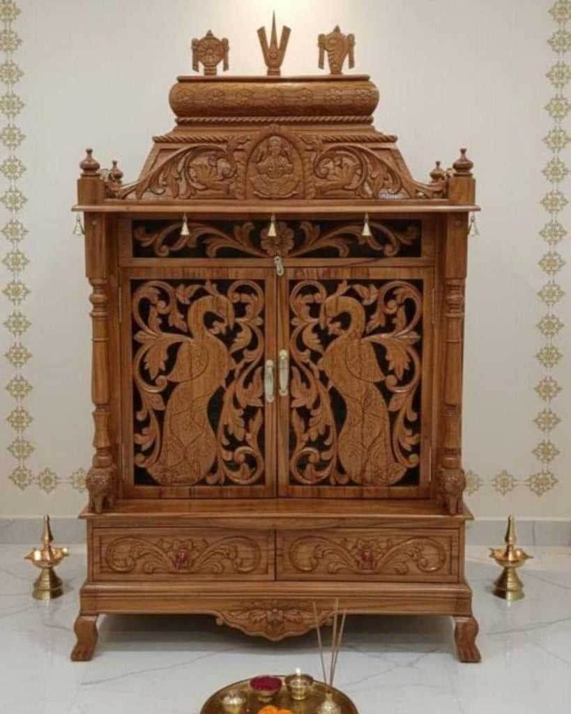 Wooden temple solid teakwood hand carved traditional unique design gift Handmade Teakwood Lakshmi Mandir - Customizable Carved Wooden Temple