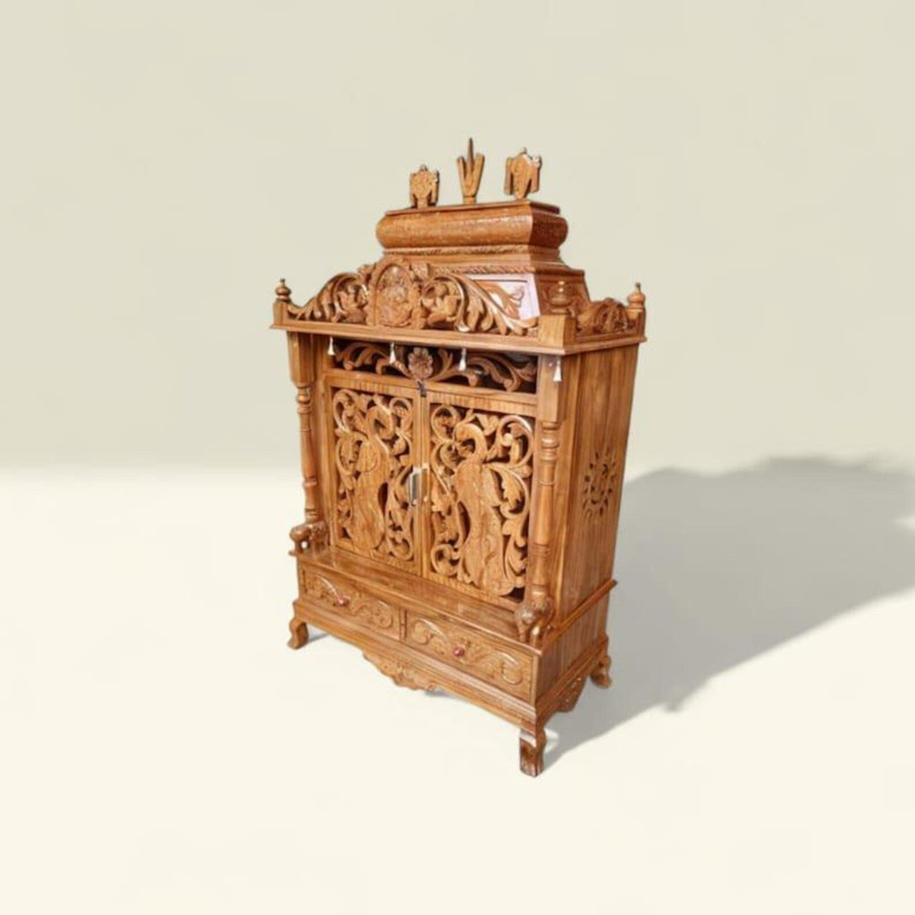 Wooden temple solid teakwood hand carved traditional unique design gift Handmade Teakwood Lakshmi Mandir - Customizable Carved Wooden Temple