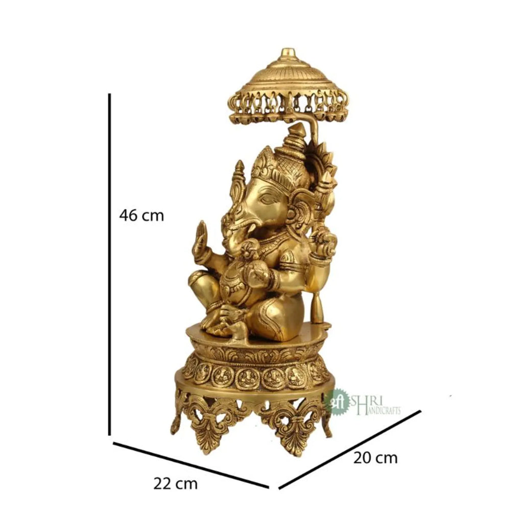 18 Inch Handcrafted Brass Chattar Ganesh Idol