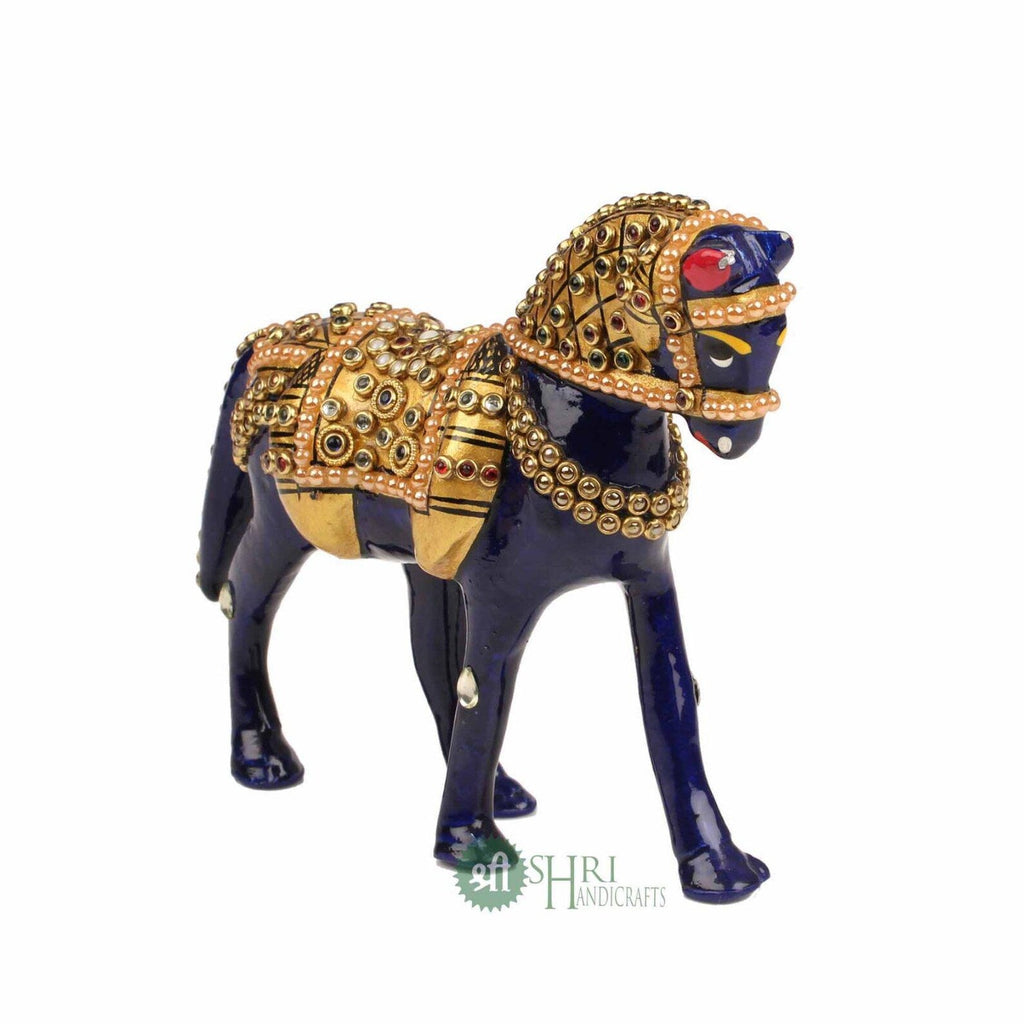 4 Inch Blue Metal Horse in Jewellery Stone