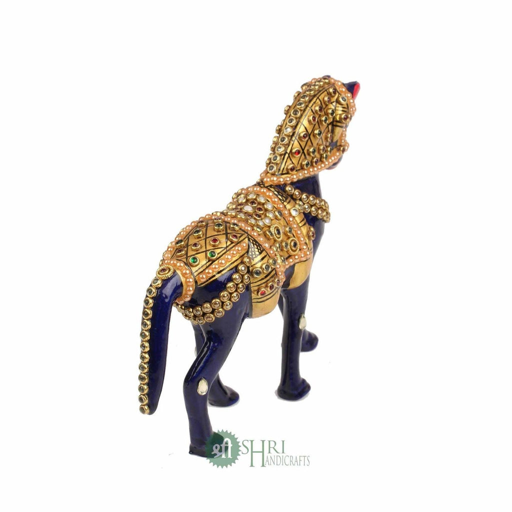 4 Inch Blue Metal Horse in Jewellery Stone