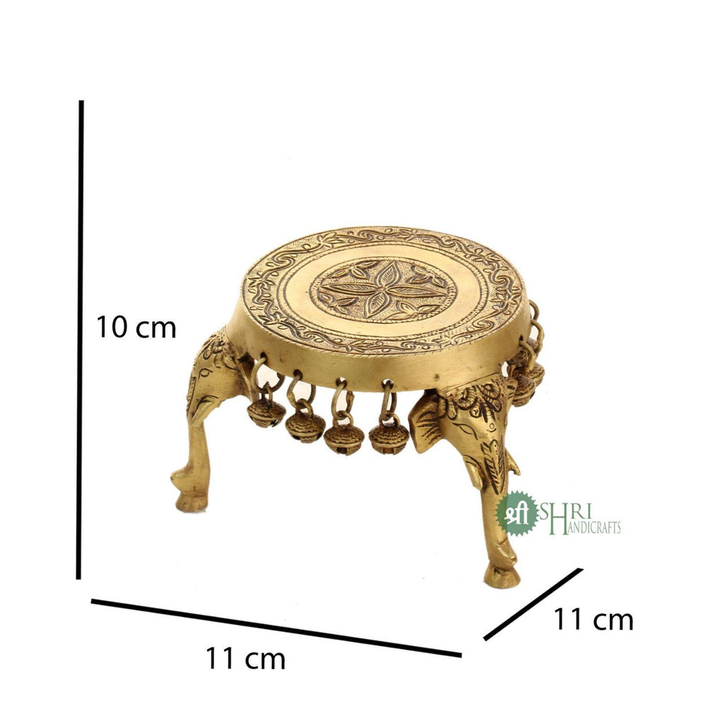 4 Inch Brass Elephant Chowki with Bells for Pooja & Home Décor