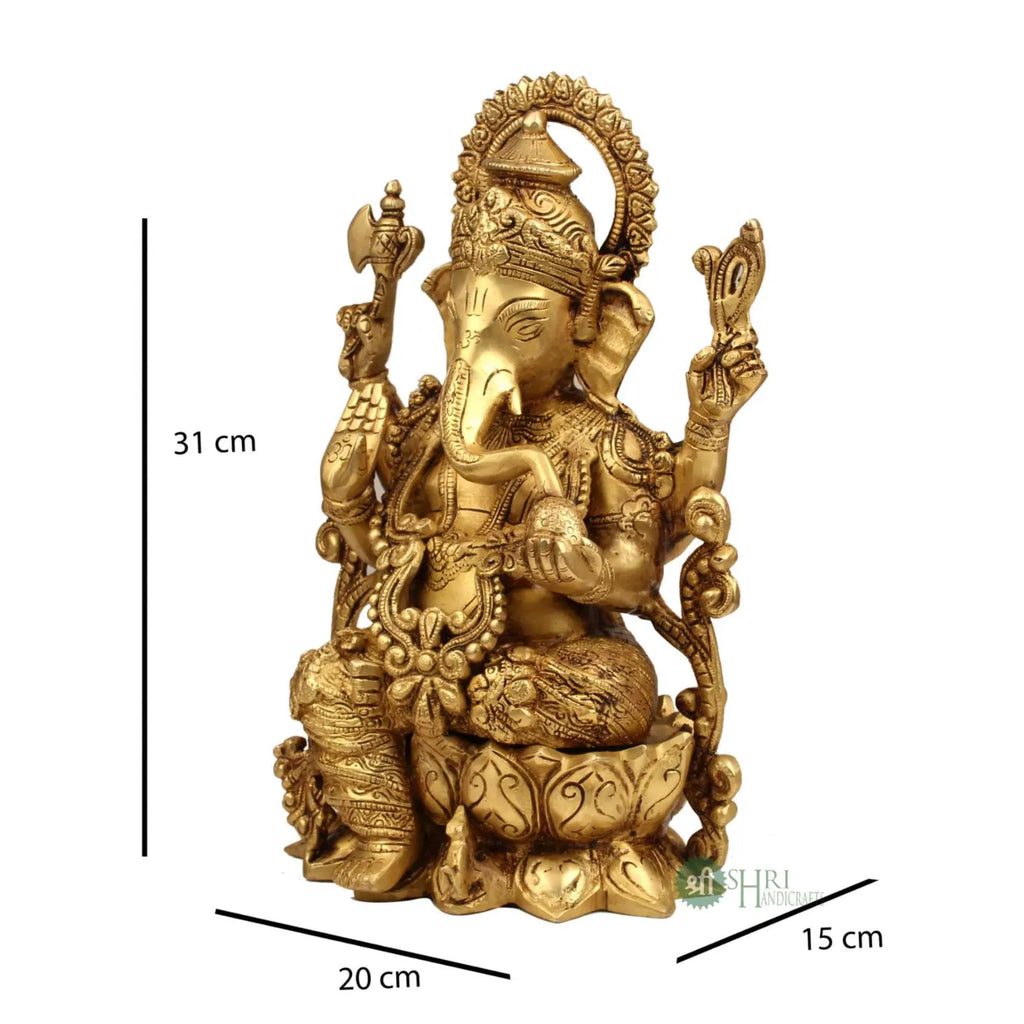 12 Inch Brass Ganesh on Lotus
