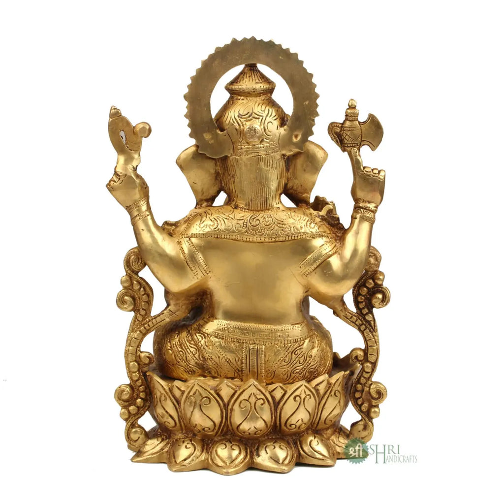 12 Inch Brass Ganesh on Lotus