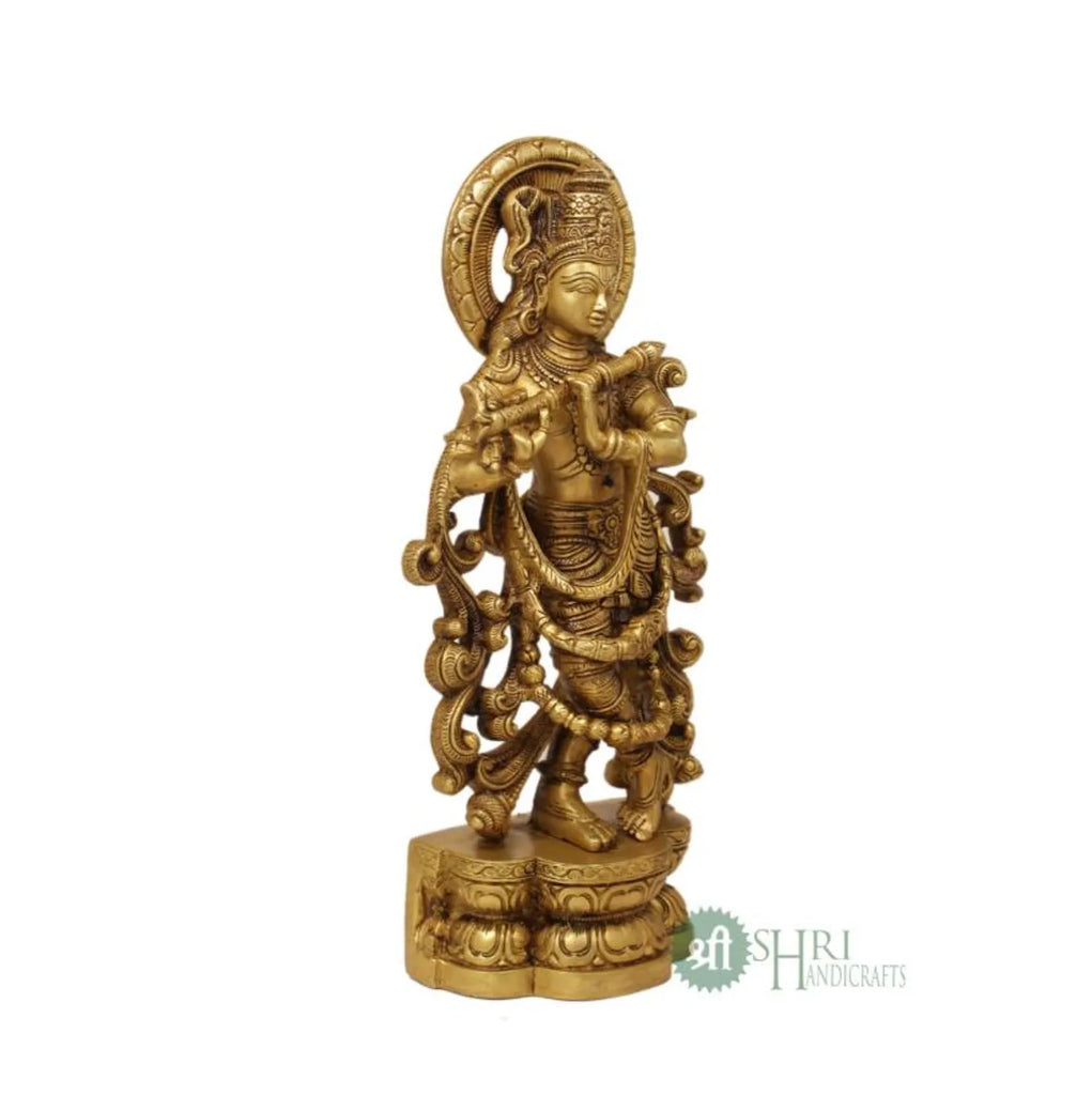 16 Inch Handcrafted Brass Krishna Idol