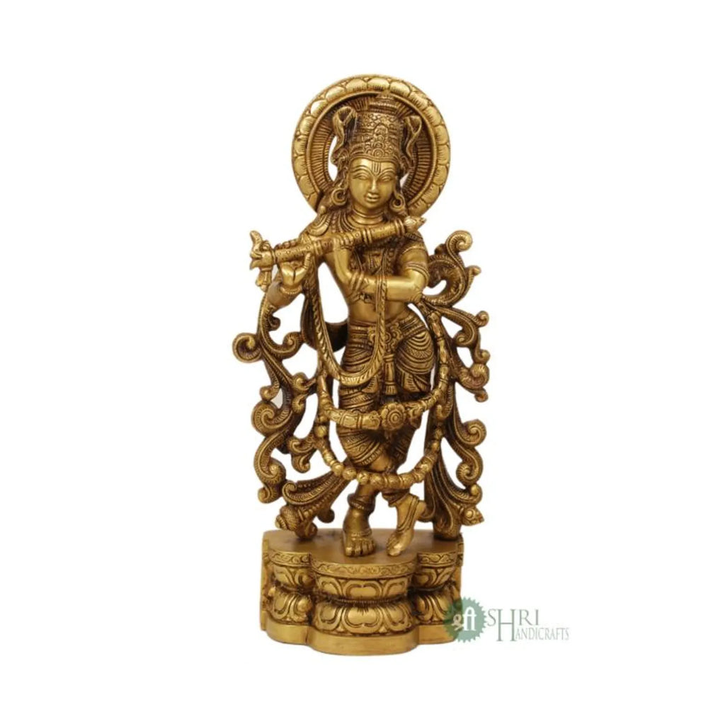 16 Inch Handcrafted Brass Krishna Idol